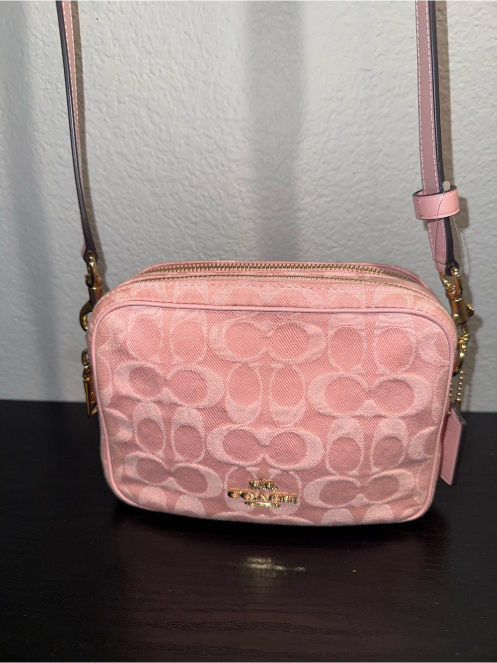 Coach Pink Denim Mini Carey Signature Crossbody